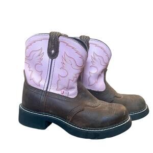 Girls Justin Gypsy Nuri Pink/Brown Round Toe Boots, Size 2D, Cowboy, Leather